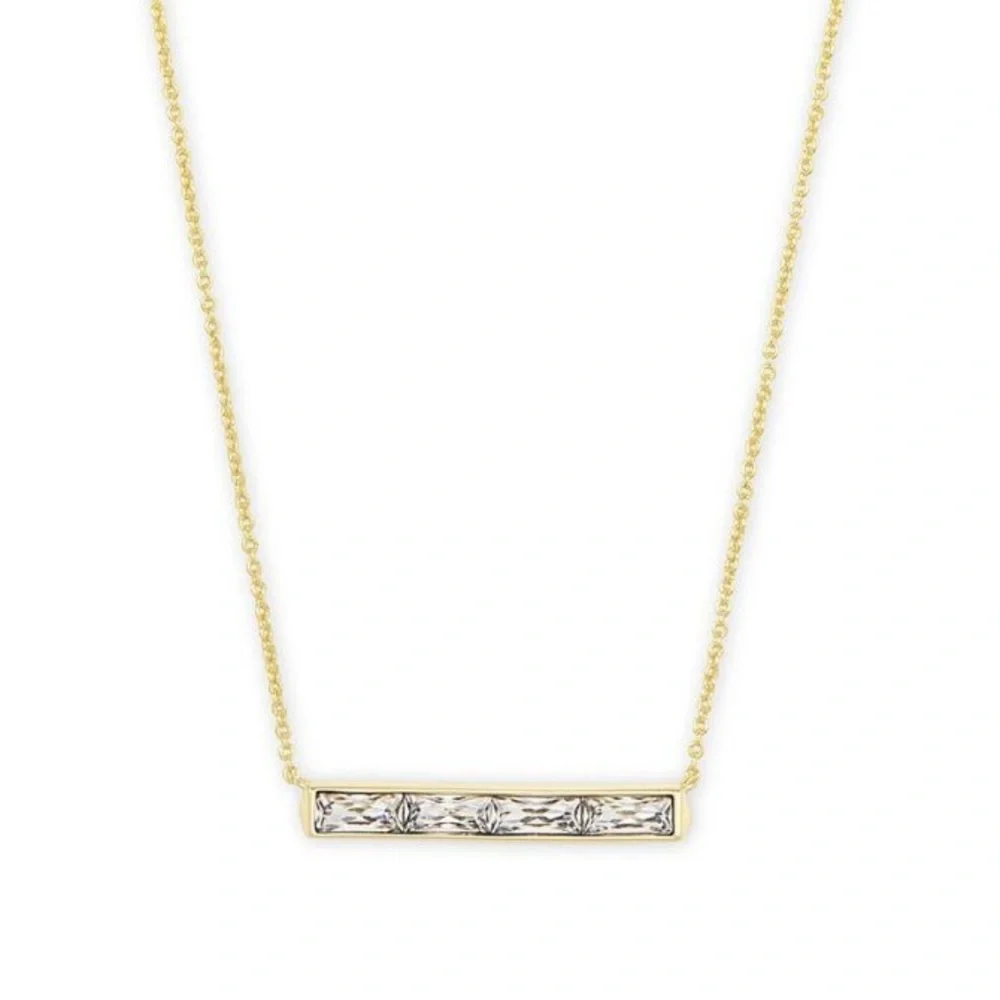 KENDRA SCOTT Jack Gold Bar Necklace in White Crystal w/ Jewelry Pouch - Picture 1 of 6